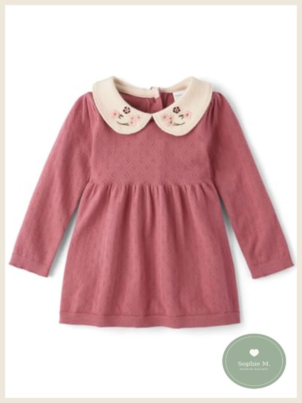 Newborn Long Sleeve Sweater Dress Peter Pan Collar Pointelle